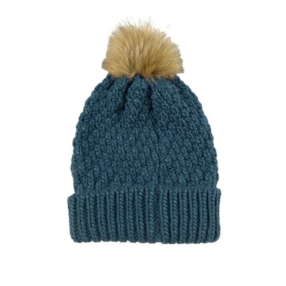 Eddie Bauer - Womens Cabin Faux Fur Pom Beanie in Teal - Picture 2 of 3